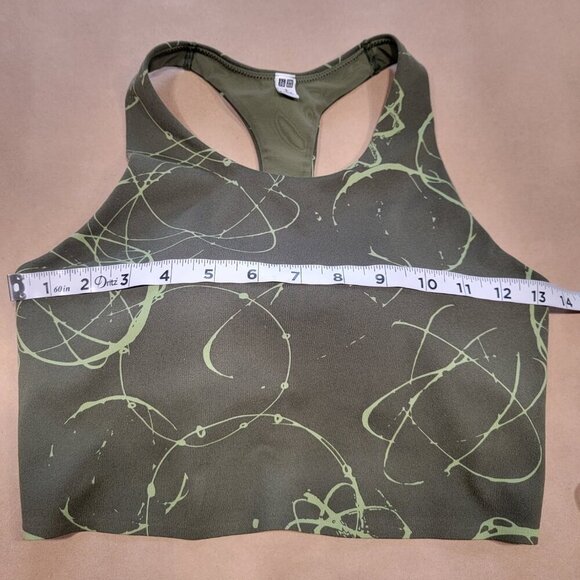 Uniqlo Size S Olive Green Abstract Pattern Wireless Bra Active Racer Back, EUC - Picture 3 of 8